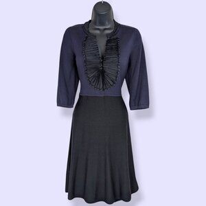 BCBGMaxazria Black & Blue Ruffle Neck Knit Dress
